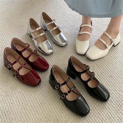 2025 весна и осень новая мода универсальные туфли Мэри Джейн на толстом каблуке, женские туфли из маленькой кожи, французские вечерние туфли