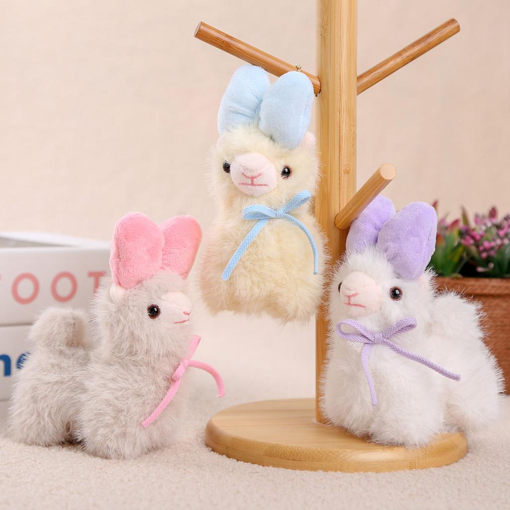 Bow Alpaca Doll Pendant Plush Toy Doll Birthday Gift Girl Doll Keychain Bag Accessories