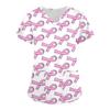 Women's Short Sleeve Breast Printed V-neck Pocket Uniform Upper Garment