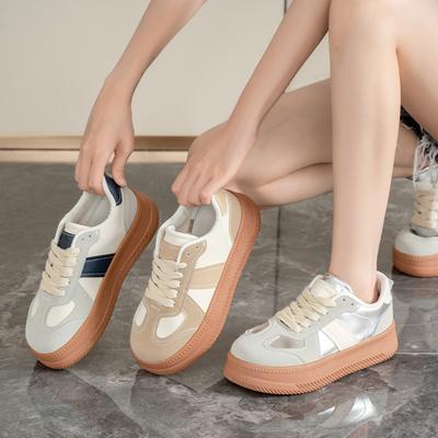 Женские повседневные кроссовки на толстой платформе, дышащие кроссовки из искусственной кожи для ходьбы, удобные кроссовки на шнуровке для бега для женщин, теннисные туфли для тренировок