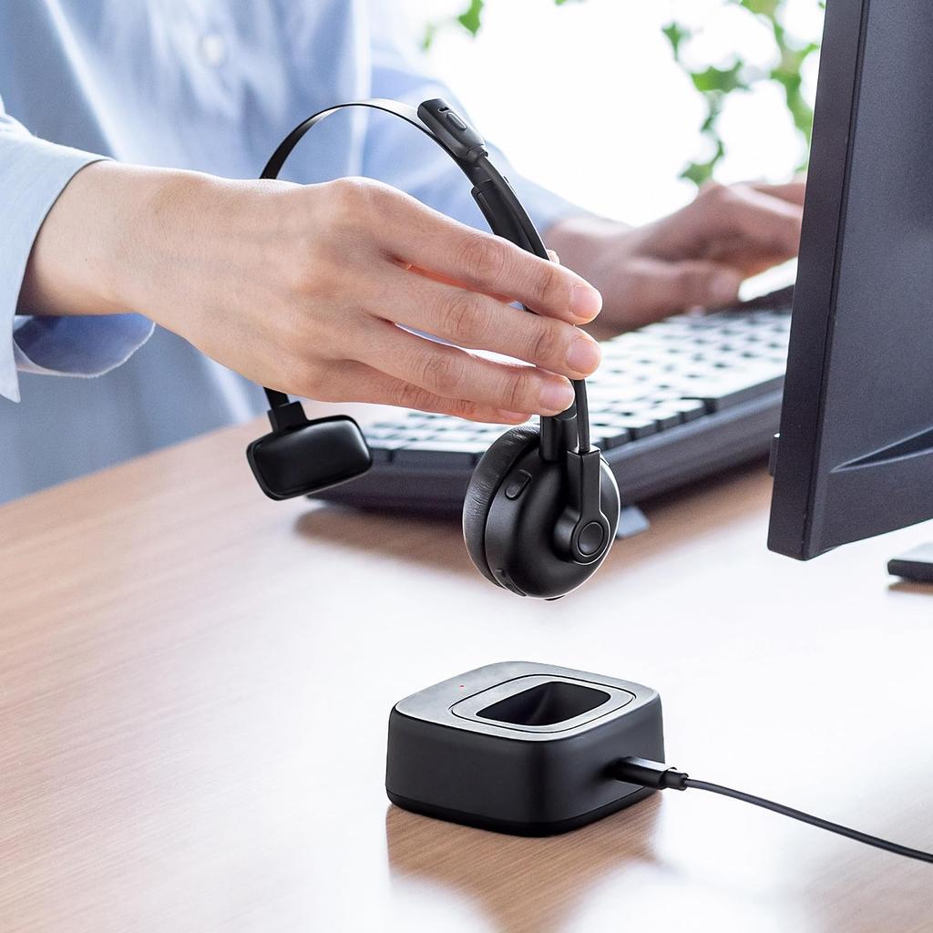 Sanwa Supply Bluetooth Headset Unidirectional Microphone and Charging (with Cradle) MM-BTMH67BK