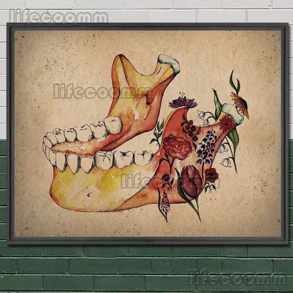Человеческие органы и цветы акварель Ретро настенная живопись холст картина опорно-двигательного аппарата и растения плакат и принт домашний декор без рамки
