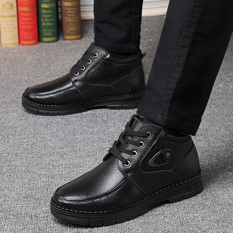 Men's Leather Warm Winter Shoes and Boots, Lace-up Style Casual Walking Shoes