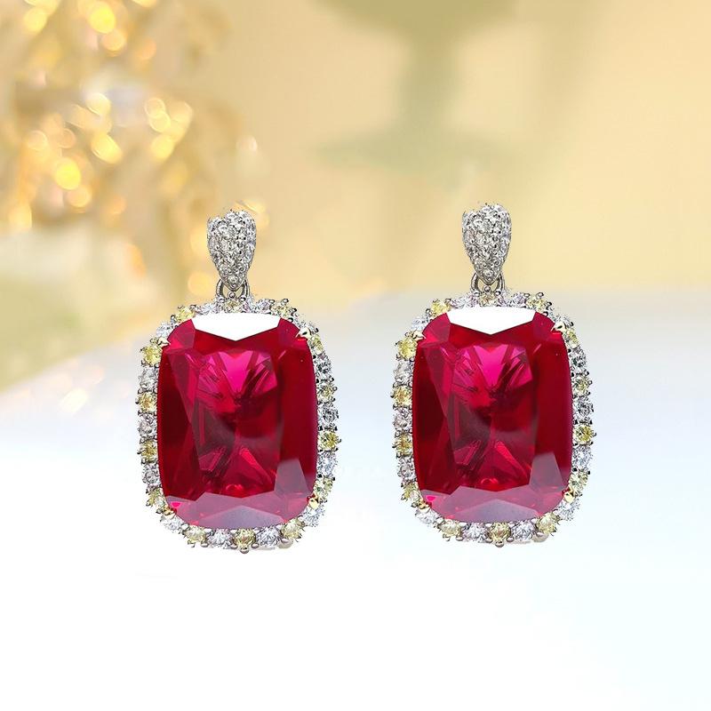 European and American Luxury Ruby Red Corundum Zircon Sets Pendant Necklaces Drop Earrings Banquet Wedding Rings For Women