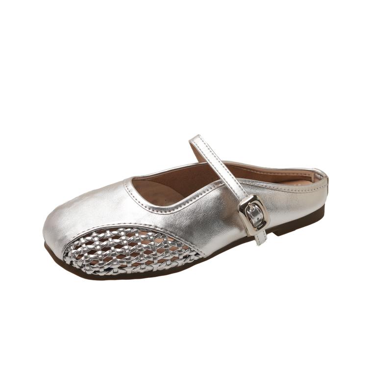 Fashion Aphixta Weave Design Women Classic Slides Silver Flat With Slippers For Women Slip On Sandals Outdoor Fashion Woman Mules Size43