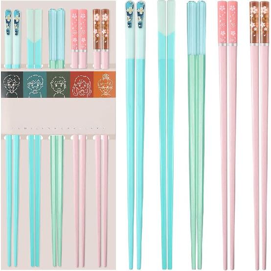 Chopsticks Reble Dishwasher Safe, 9.57 inches Pink Non-slip Lightweight Fiberglass Chop Sticks, Asian Cuisine Japanese Chinese Chopstick Gift Set, 5