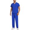 Soild Scrub Working Uniform Suit For Men's Cross V-Neck Short Sleeve Fun T-Shirts Workwear Tee With Pockets
