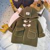 Boys' Woolen Toggle Coat: Fleece-Lined, Fur-Integrated, Fashionable Autumn/Winter Wear