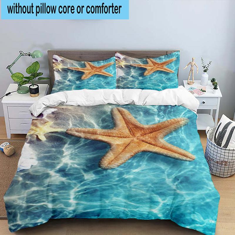 Ocean Starfish Shells 3pcs Bedding,Including 1pc Duvet Cover And 2pcs Pillowcases Perfect for Christmas,Ideal for Bedroom, Dormitory