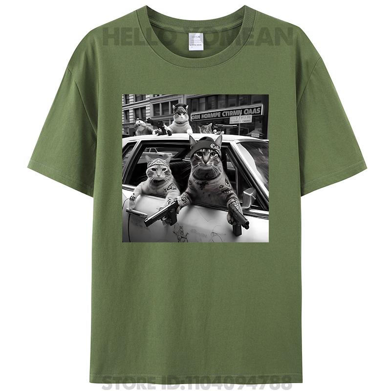 Funny Gangster Cats Street Cat Design Women Men's Cotton T-Shirt Tee Shirts Tops