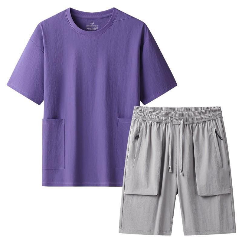 Mens Tracksuit Quick Dry Ice Short Sleeve T-shirt Shorts Gym Workout 2 Piece Set