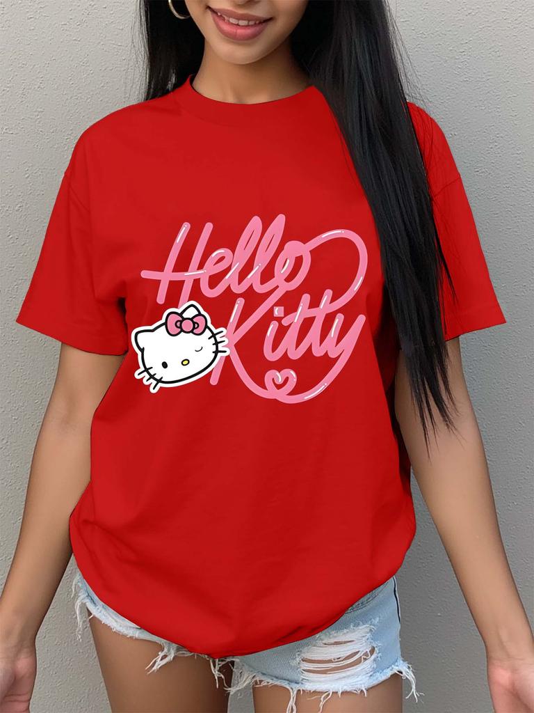Sanrio SpringSummer New Print TShirt Womens Casual Trendy Versatile Loungewear Crew Neck TShirt Simple Fashion Short Sleeve