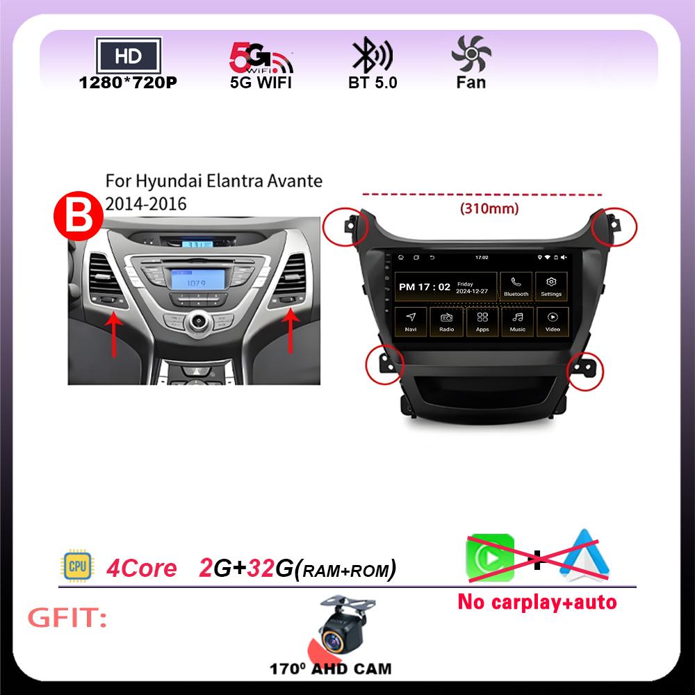 Android 15 CarPlay Autoradio pour Hyundai Elantra Avante 5 JK GD MD UD 2011 2014 - 2016 Autoradio lecteur multimédia navigation GPS