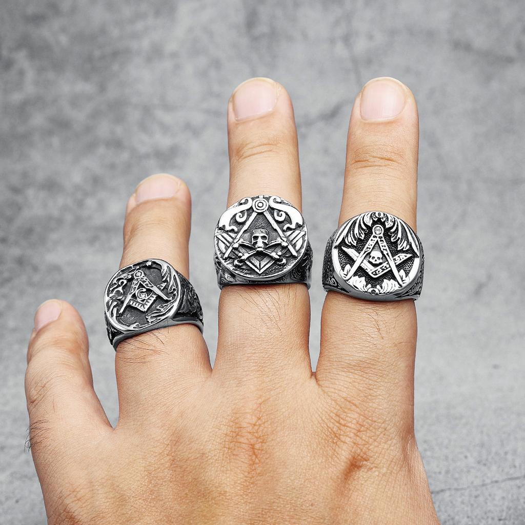 Кольцо с масонским черепом из нержавеющей стали 316L для мужчин, глаз истины, масонский камень для всадника, ювелирные изделия для парня, лучший подарок