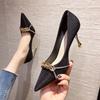 Fashion Formal Normal Leather Casual Pointed Toe Shoes for Women 2024 On Heeled Pumps Black Ladies Summer Footwear High Heels Vacation A