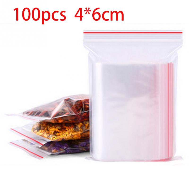 100Pcs Resealable Zip Lock Bags Plastic Transparent Packaging Poly Ziplock Bag Self Seal Clear Food Storage Package Fresh Bag