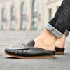 Half Shoes for Men Mules Luxury Designer Man Slides Slip on Flats Men Driving Shoes Leather Semi-Drag Loafers Slippers Hombres
