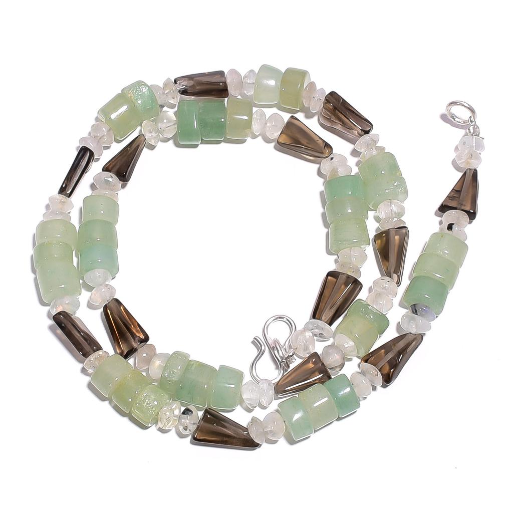 Natural Aventurine Moonstone Smoky Quartz Gemstone Beads Necklace 17" UB-4543 UB-4543
