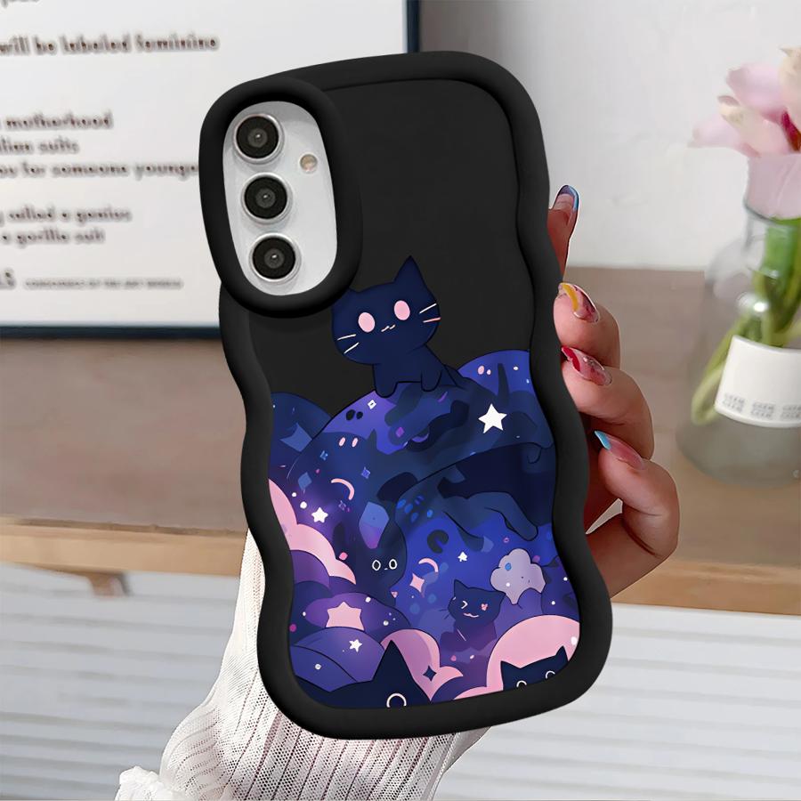 Black Cat Starry Night Soft Phone Cover Case for Samsung Galaxy A11 A16 A12 A13 A14 A21s A15 A52 A22 A53 A04 A33 A06 A03 A05 A23