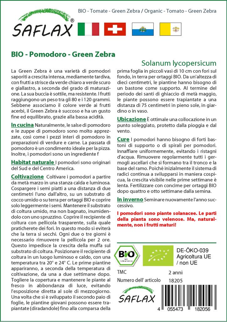 SAFLAX Garden in the Bag - Органический - Помидор - Зеленая зебра - 10 семян - С субстратом в подходящем пакете - Solanum lycopersicum