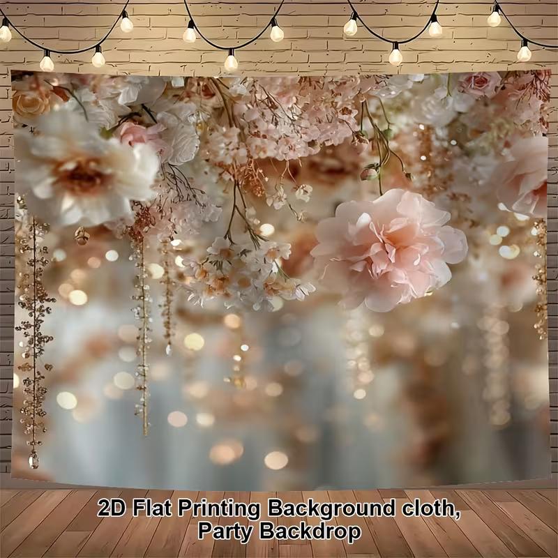 2D Dreamy Rose Flower Backdrop with Fairy Lights Photo Booth Banner