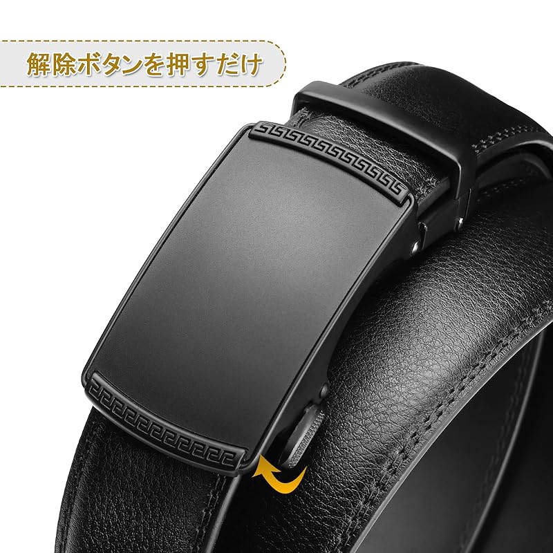 [MACOKING] Ремень мужской большой размер повседневный деловой из натуральной кожи с автозамком ремень джентльмена для гольфа Бесступенчатая регулировка костюмный брендовый ремень для мужчин Без отверстия черный