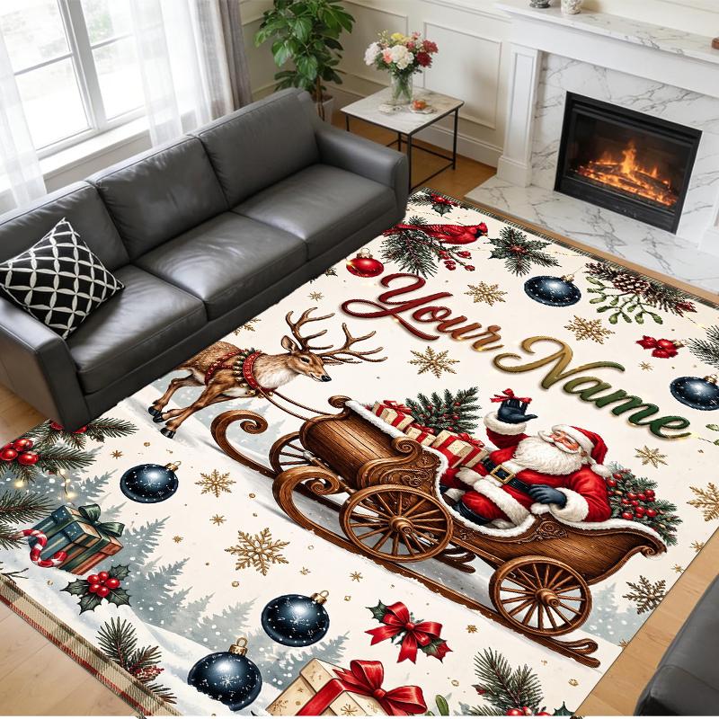 Christmas Custom Name Printed Square Area Rug Soft Non Slip Floor Carpet For Bedroom Holiday Gift