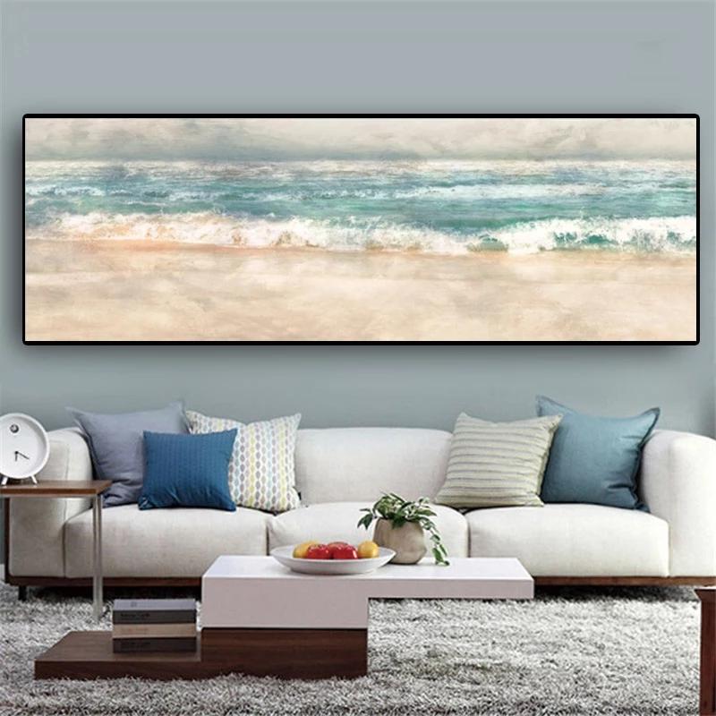 Голубое море, золотой пляж, холст, живопись, постеры и принты, современное искусство, настенные панно, украшение дома, украшение комнаты