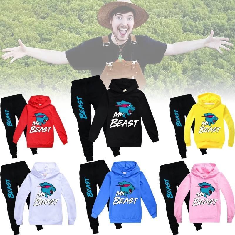 Модный набор худи с мультяшным принтом Mr Beast для мальчиков и девочек. Удобный и стильный