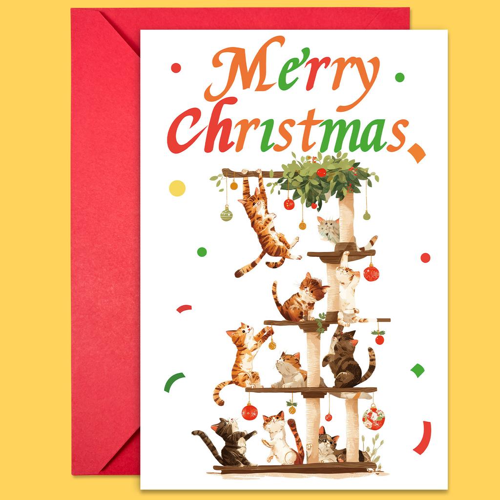 10PCS Cute Cartoon Christmas Greeting Cards Set with Envelopes, Large Size Hand-drawn Xmas Cards for Holiday Wishes & Gifts