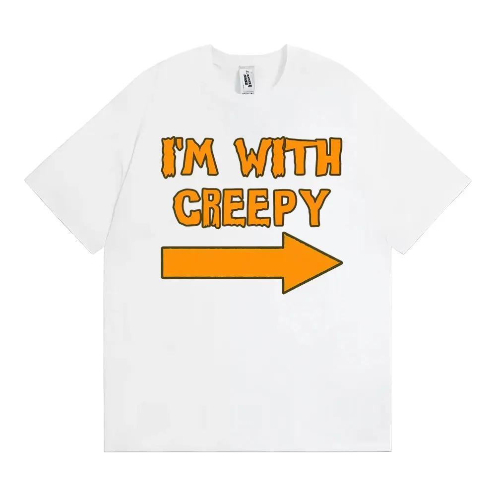 Im with Creepy Funny Halloween Graphic T Shirt Unisex Women Clothing Retro Fashion Harajuku Tshirt Crop Top Women