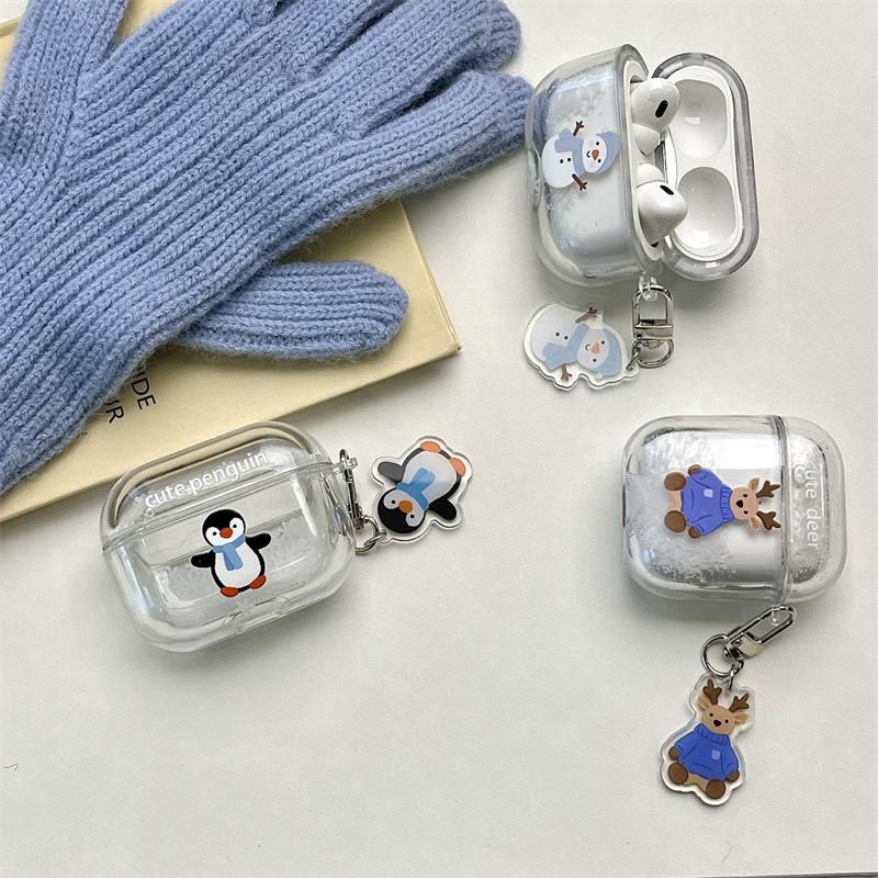 Блестки ракушка милый пингвин снеговик для AirPods 1 / 1 защитный чехол для наушников 1pro третьего поколения креативная индивидуальность