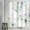 Зеленый Растительный Лист Узор Занавеска для Душа Водонепроницаемая Полиэстеровая Ткань Декоративная Занавеска для Душа для Ванной 12 Крючков