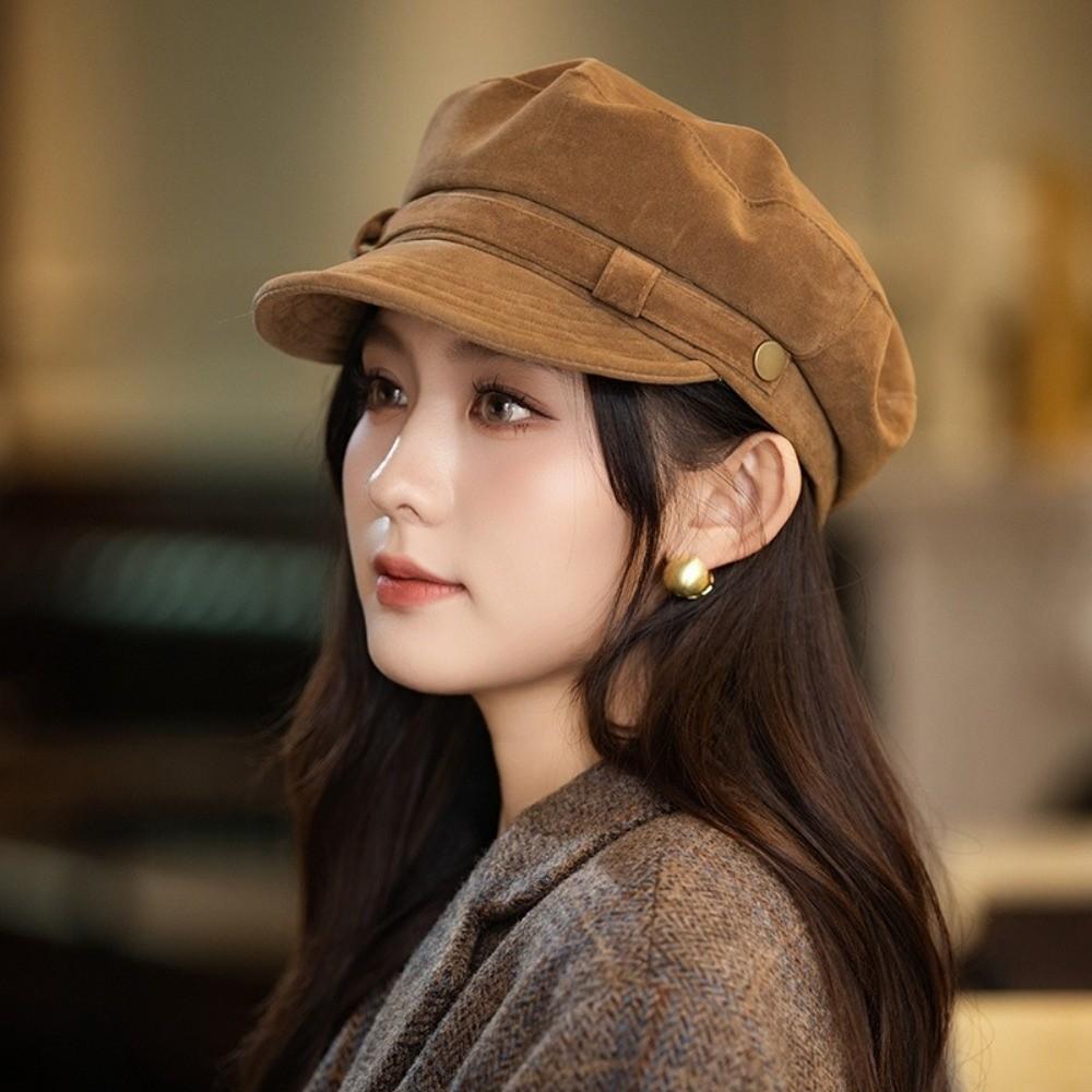 Flat Top Newsboy Hat Warm Artist Hat Versatile Painter Hat  Daily