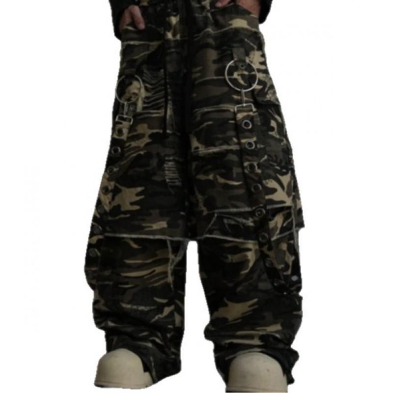 Camouflage Distressed Cargo Jeans Men High Street Wide Leg Trousers Metal Accent