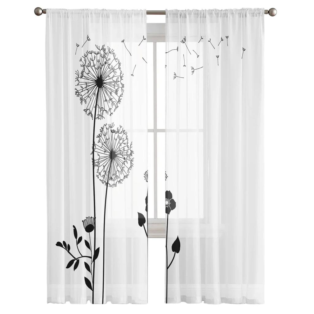 Dandelion Flowers Tulle Curtains for Living Room Drapes Window Sheer Modern Curtains for Bedroom Decor