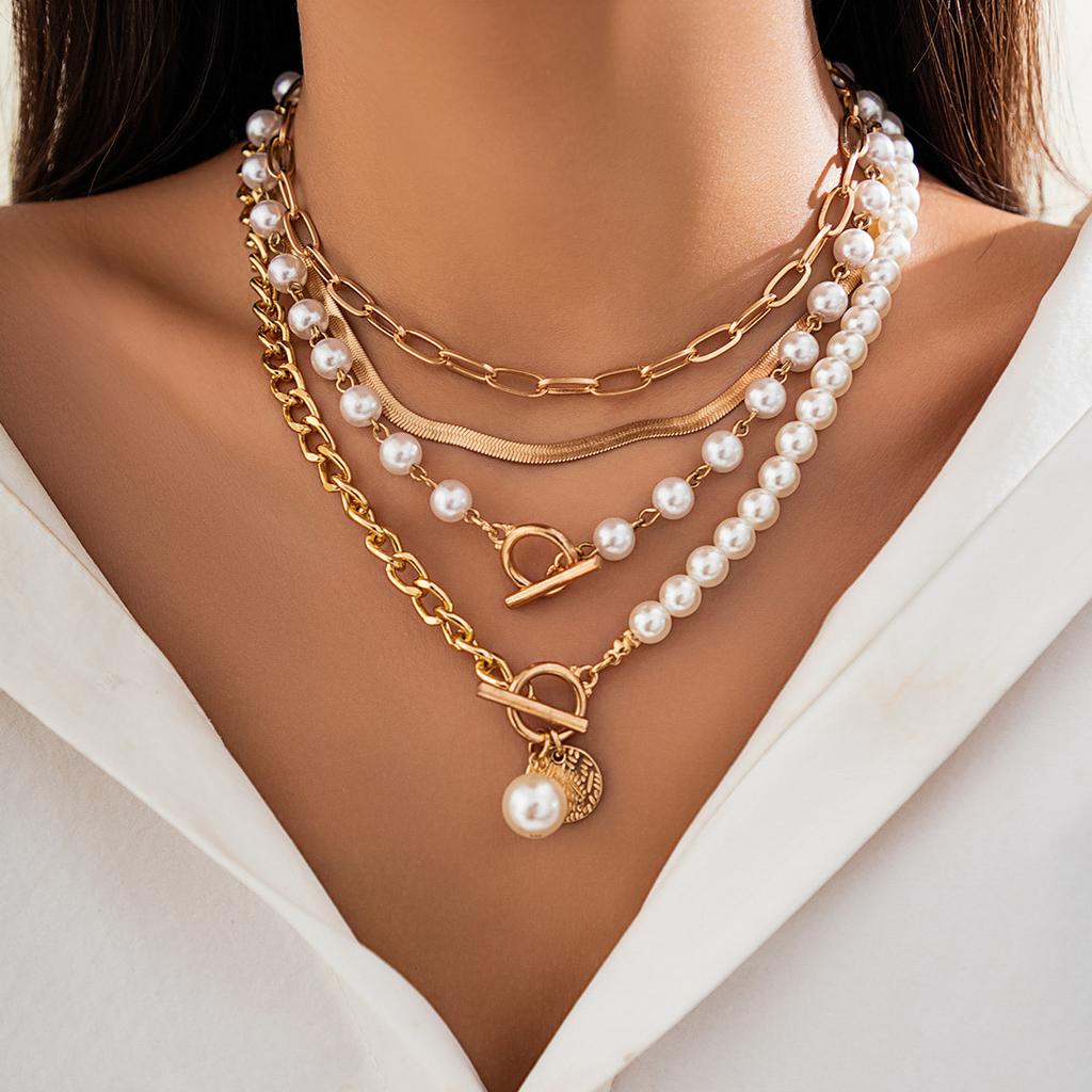 Fashionable Long Round Bead Pearl Chain Necklace