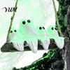 Halloween Mystery Theme Ornament Ghosts on A Tree Swing Statue, Spooky Light Up Swinging Ghost Cute Figurine for Party with Spider Web Desktop