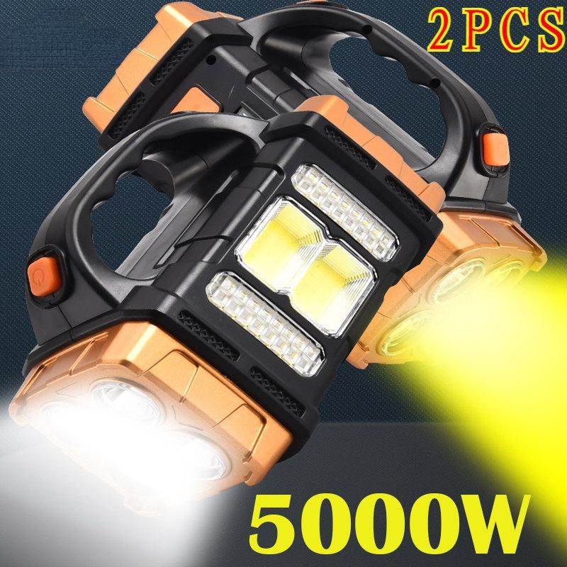 2 шт. портативный мощный солнечный светодиодный фонарик с рабочими фонарями COB, перезаряжаемый через USB, портативный, 4 режима освещения, уличный солнечный фонарик