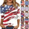 Женская мода повседневная рубашка с круглым вырезом и рукавом три четверти с принтом «День независимости»