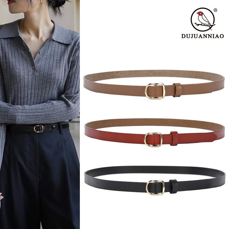 Ladies Belt Simple Cowhide Black Belt Student Decorated Jeans Business Casual Belt Genuine Leather