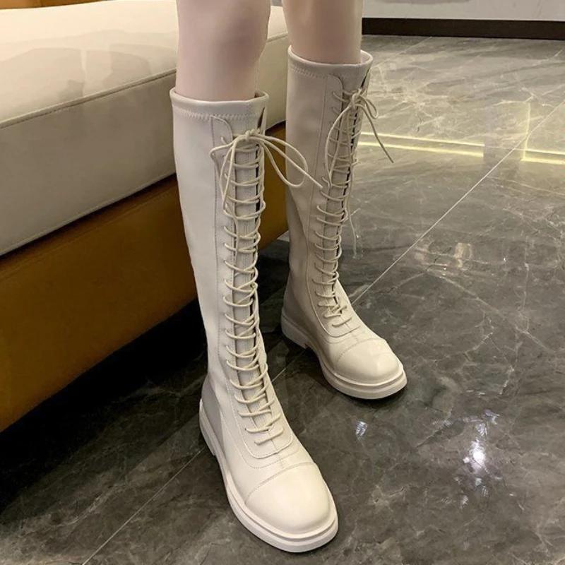 Обувь Элегантная на низком каблуке Женские ботинки на шнуровке Туфли для женщин Шнурки Черные 2024 Новые водонепроницаемые зимние новинки Горячая мода