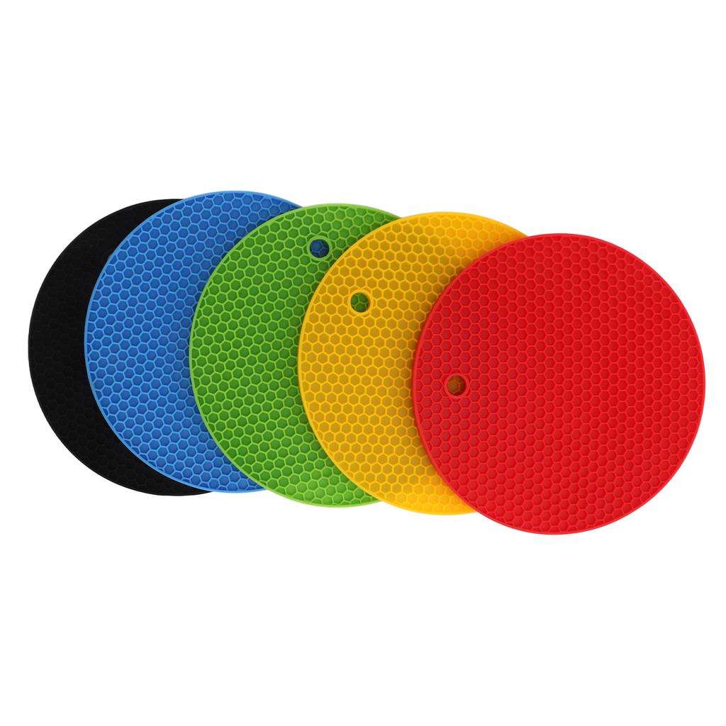 5 шт. круглых 7-дюймовых силиконовых ковриков-подставок, термостойкие силиконовые прихватки для кастрюль, желтые, черные, красные, синие