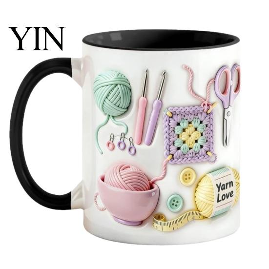 Colorful Ceramic Coffee Mug Mug, with 3D Knitting Pattern Design, Large Capacity Microwave Safe Woven Sewing Cup Durable Tea Cup, for Craft