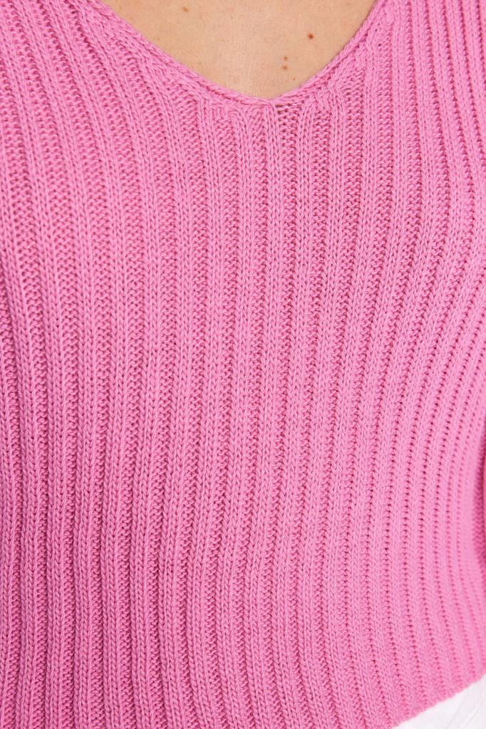 Женский элегантный свитер, оранжевый укороченный базовый трикотажный свитер с V-образным вырезом