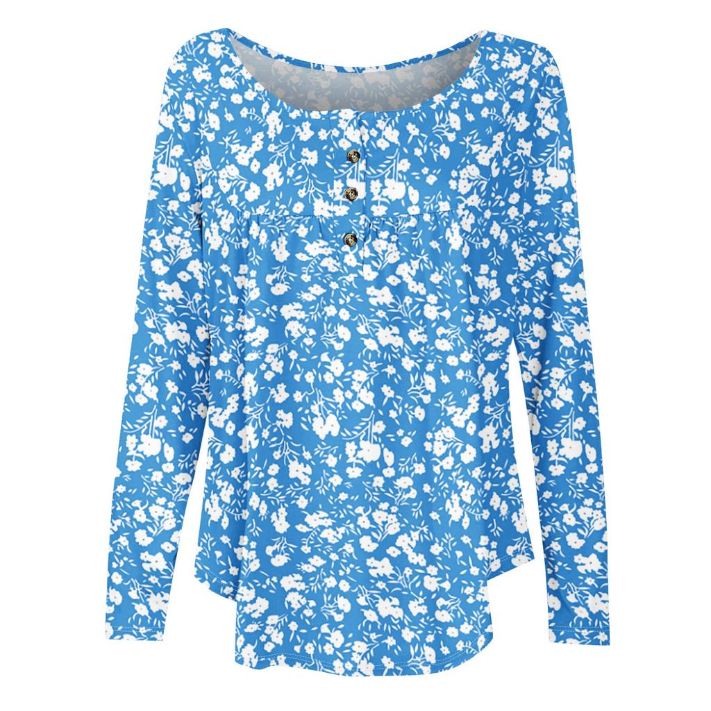 Женская туника с длинным рукавом, свободные топы, повседневные топы оверсайз, плиссированная туника, застегивающаяся на пуговицы, повседневные женские топы с принтом