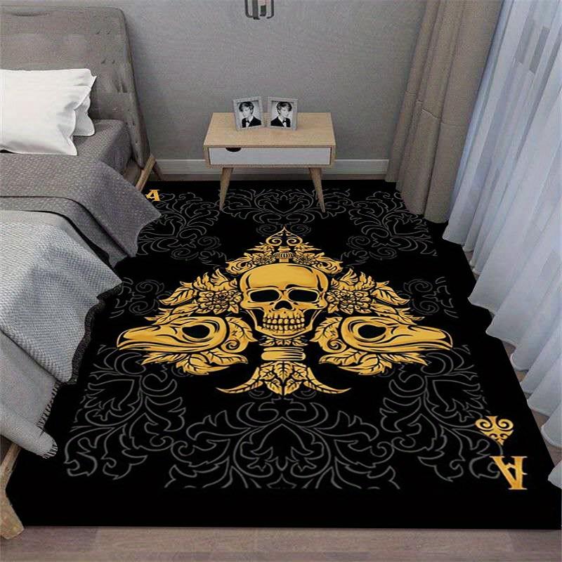 800 Grams Per Square Meter Crystal Velvet Carpet with Poker Card Pattern,Featuring Spades Design. This Non-Slip Mat Is Suitable for Living R