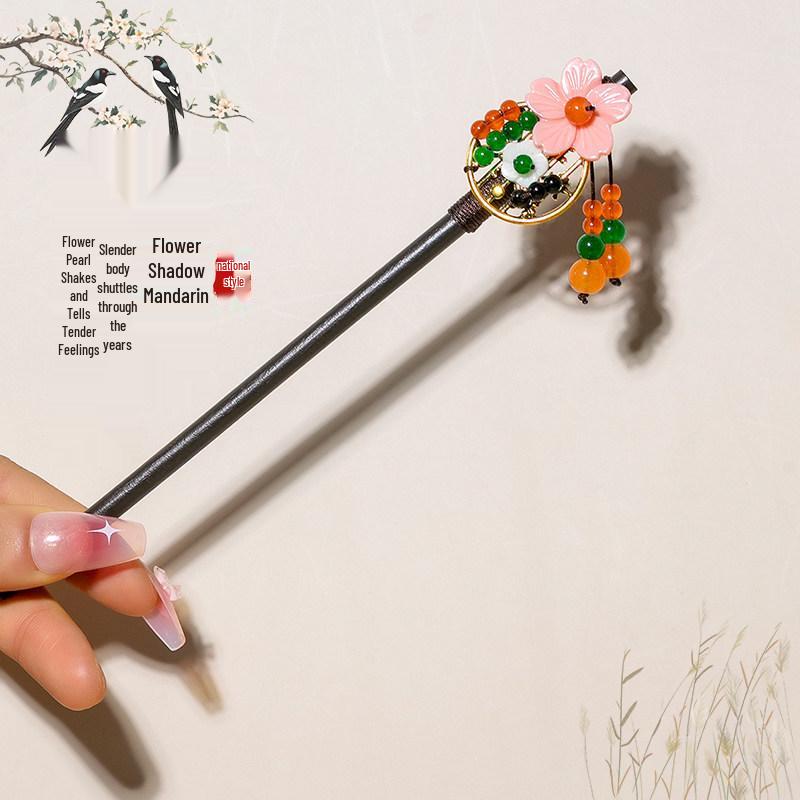 Elegant Wooden Chinese Tassel Hairpin for Hanfu | Women's Ancient Costume Hair Bun Accessory & Styling Ornament Gift.