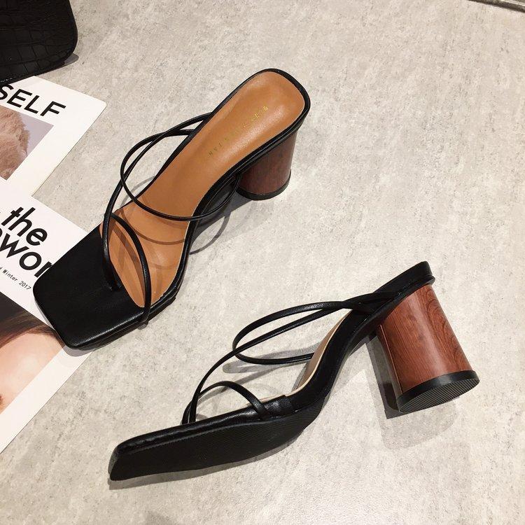 Туфли на деревянном каблуке женские сандалии винтажные квадратные носки узкие босоножки на высоком каблуке женские летние туфли женские