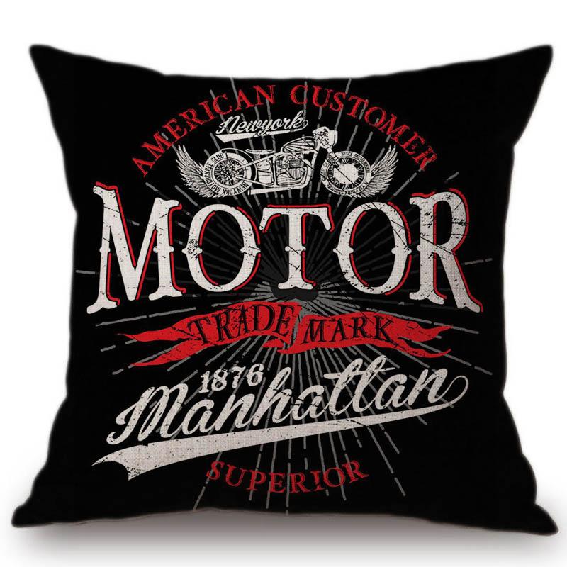 18" Black Vintage Motorcycle Club Poster Sofa Throw Pillow Cool Retro Motor Bike Cushion Home Decoration Rectangle Car Pillows